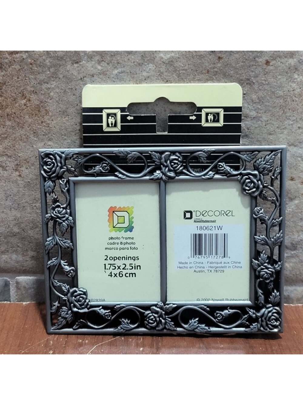 Vintage Decorel Pewter Double Mini Picture Frame Roses Vine